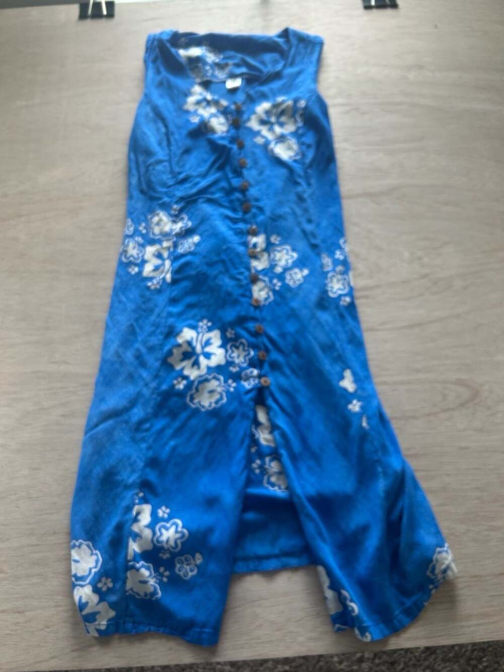 Island Stuff Blue White Floral Print Button Down Sleeveless Midi Dress Size 3X